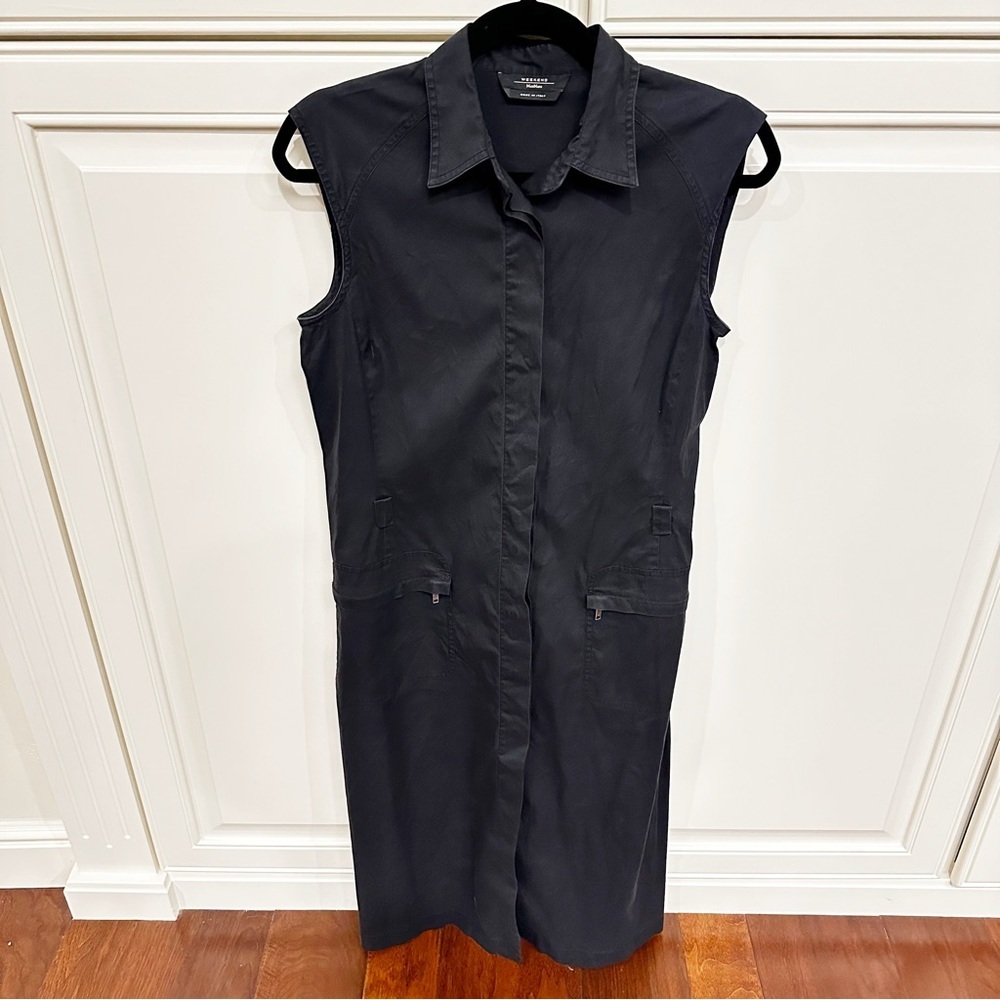 Weekend Max‎ Mara Women’s Cotton Lycra Sleeveless Button Down Black Midi Dress 8